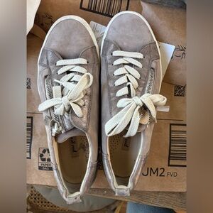 Paul Green Taupe Suede Zip-Detail Sneakers with Cream Laces